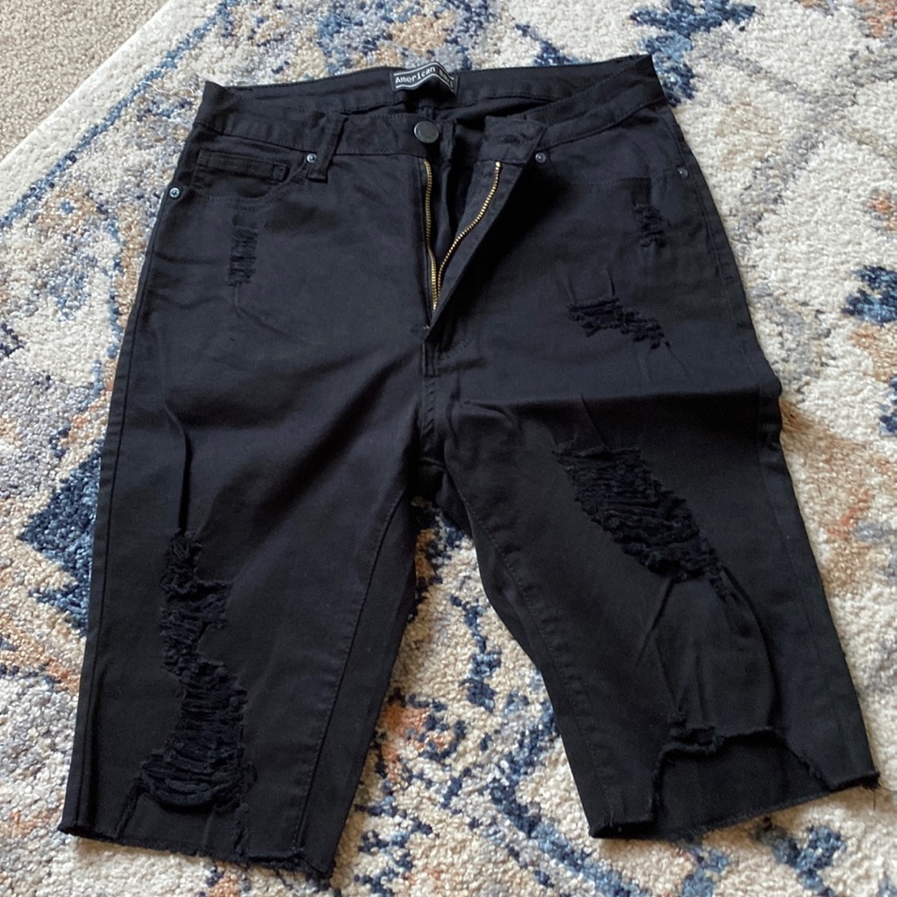 VICI black distressed Bermuda shorts